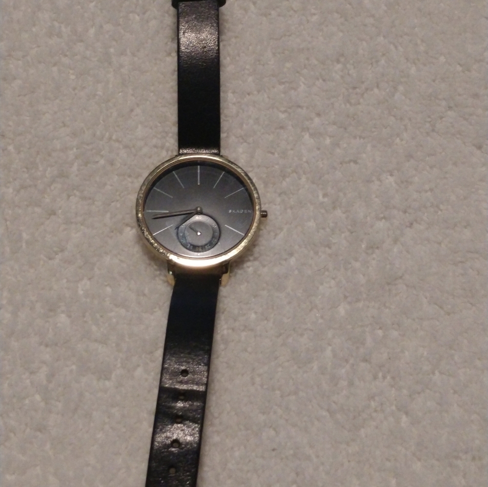 Skagen Black Gold Watch Leather Band